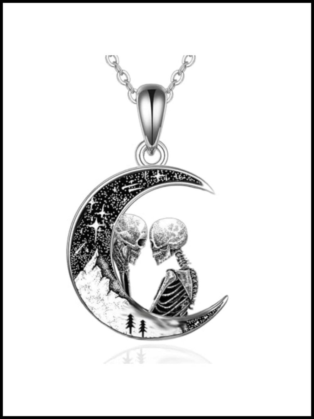 925 Sterling Silver Skull Moon Pendant Necklace Gothic Halloween Jewelry